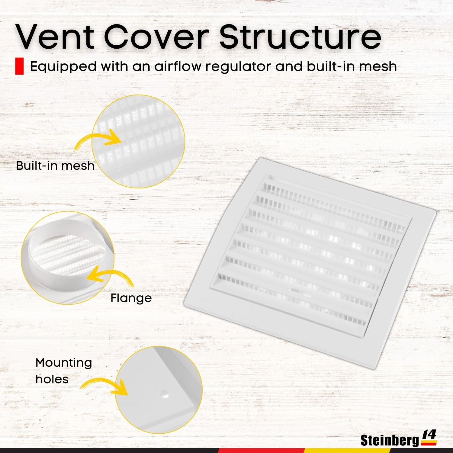 Steinberg14 Adjustable Dryer Vent Cover 4 inch - White Ventilation Covers with Built-in Screen - Plastic Vents for Indoor and Outdoor Use - Supply and Exhaust Grille for Wall and Ceiling - Image 3