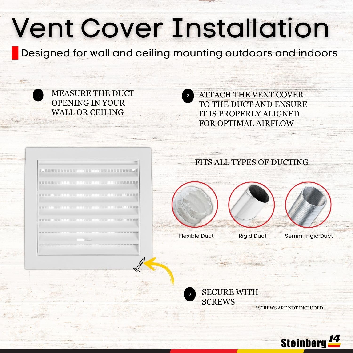Steinberg14 Adjustable Dryer Vent Cover 4 inch - White Ventilation Covers with Built-in Screen - Plastic Vents for Indoor and Outdoor Use - Supply and Exhaust Grille for Wall and Ceiling - Image 4