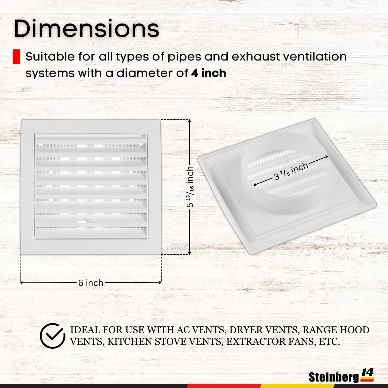Steinberg14 Adjustable Dryer Vent Cover 4 inch - White Ventilation Covers with Built-in Screen - Plastic Vents for Indoor and Outdoor Use - Supply and Exhaust Grille for Wall and Ceiling - Image 5