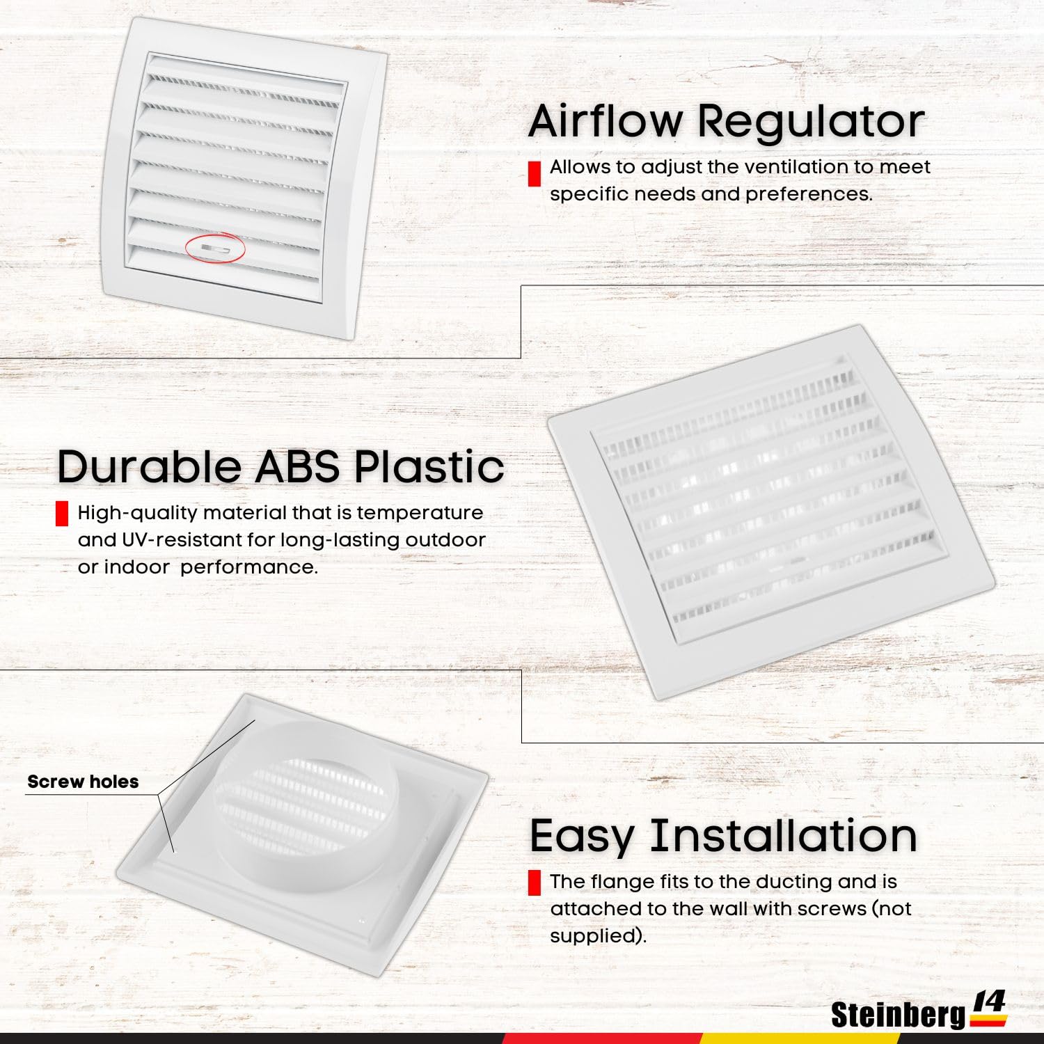 Steinberg14 Adjustable Dryer Vent Cover 4 inch - White Ventilation Covers with Built-in Screen - Plastic Vents for Indoor and Outdoor Use - Supply and Exhaust Grille for Wall and Ceiling - Image 6