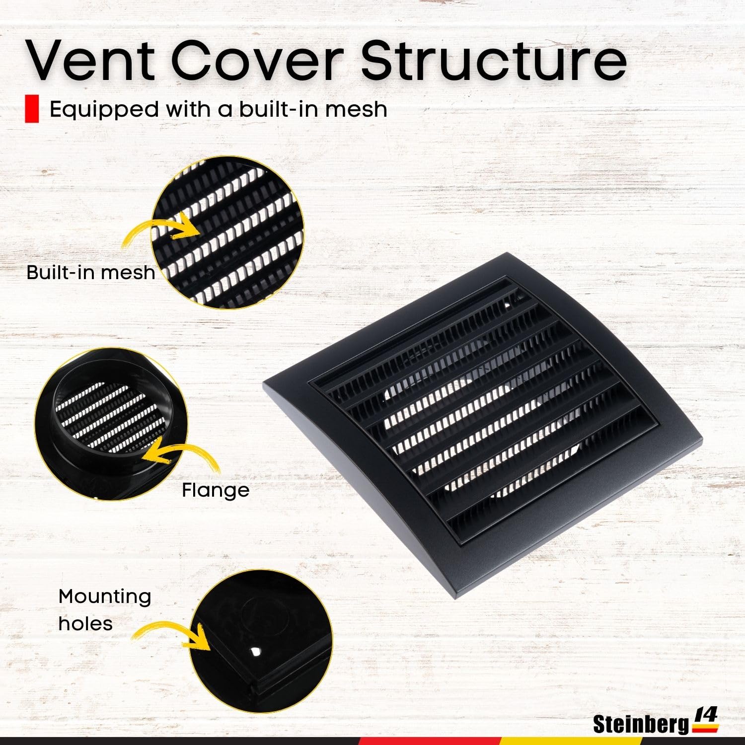 Steinberg14 Dryer Vent Cover 4 inch - Anthracite Ventilation Covers with Built-in Screen - Plastic Vents for Indoor and Outdoor Use - Exhaust Fan Cover for Wall and Ceiling - Supply and Exhaust Grille - Image 3