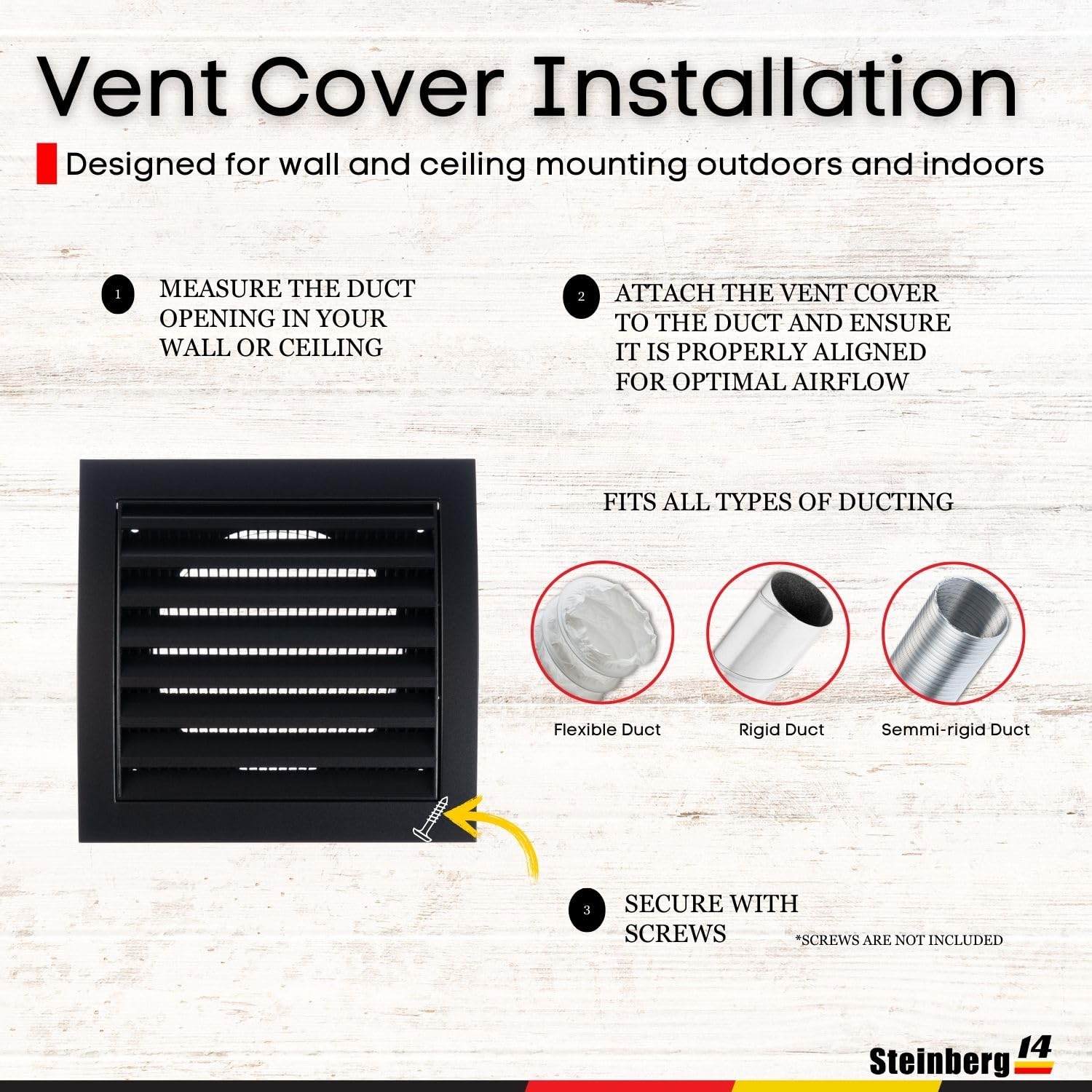 Steinberg14 Dryer Vent Cover 4 inch - Anthracite Ventilation Covers with Built-in Screen - Plastic Vents for Indoor and Outdoor Use - Exhaust Fan Cover for Wall and Ceiling - Supply and Exhaust Grille - Image 4