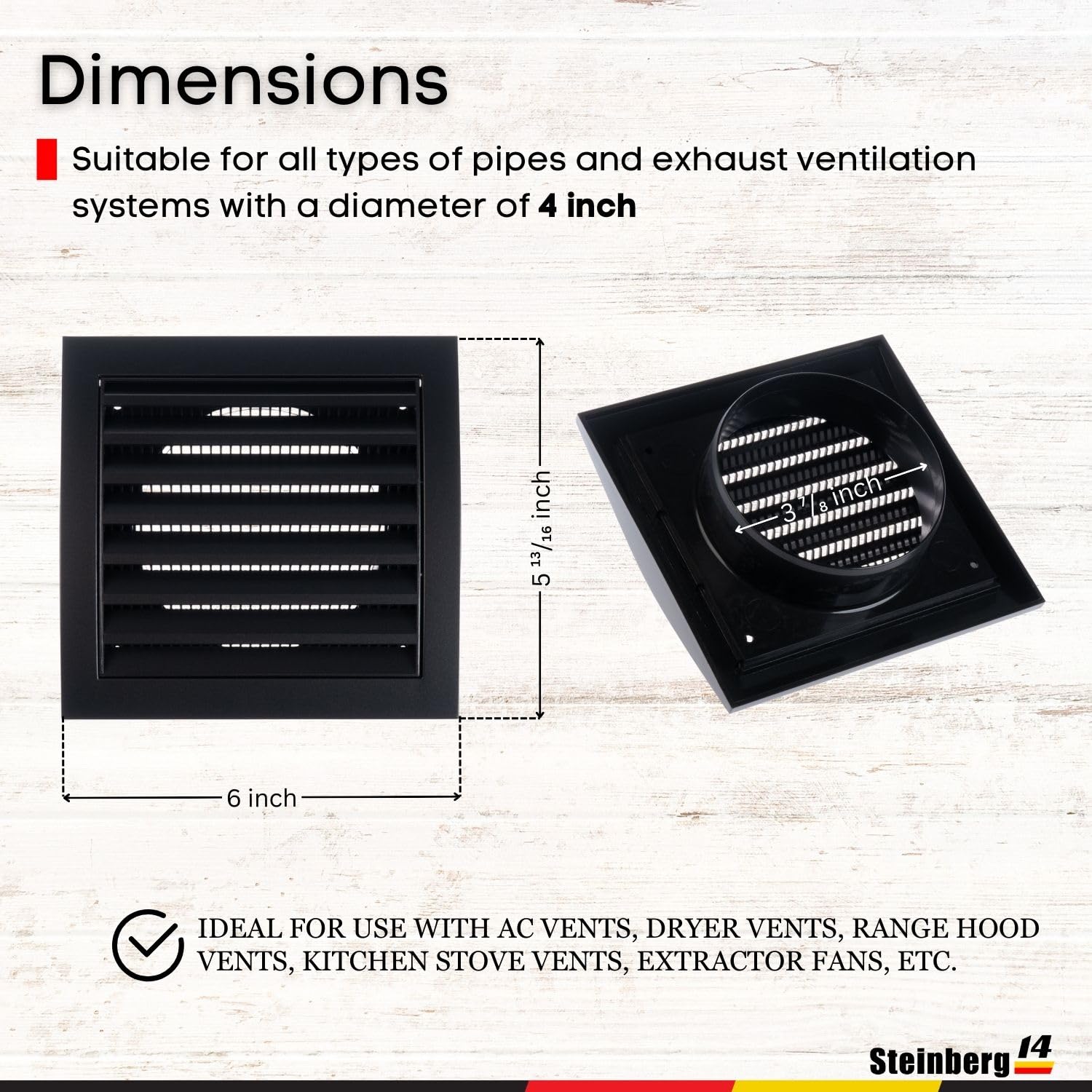 Steinberg14 Dryer Vent Cover 4 inch - Anthracite Ventilation Covers with Built-in Screen - Plastic Vents for Indoor and Outdoor Use - Exhaust Fan Cover for Wall and Ceiling - Supply and Exhaust Grille - Image 5