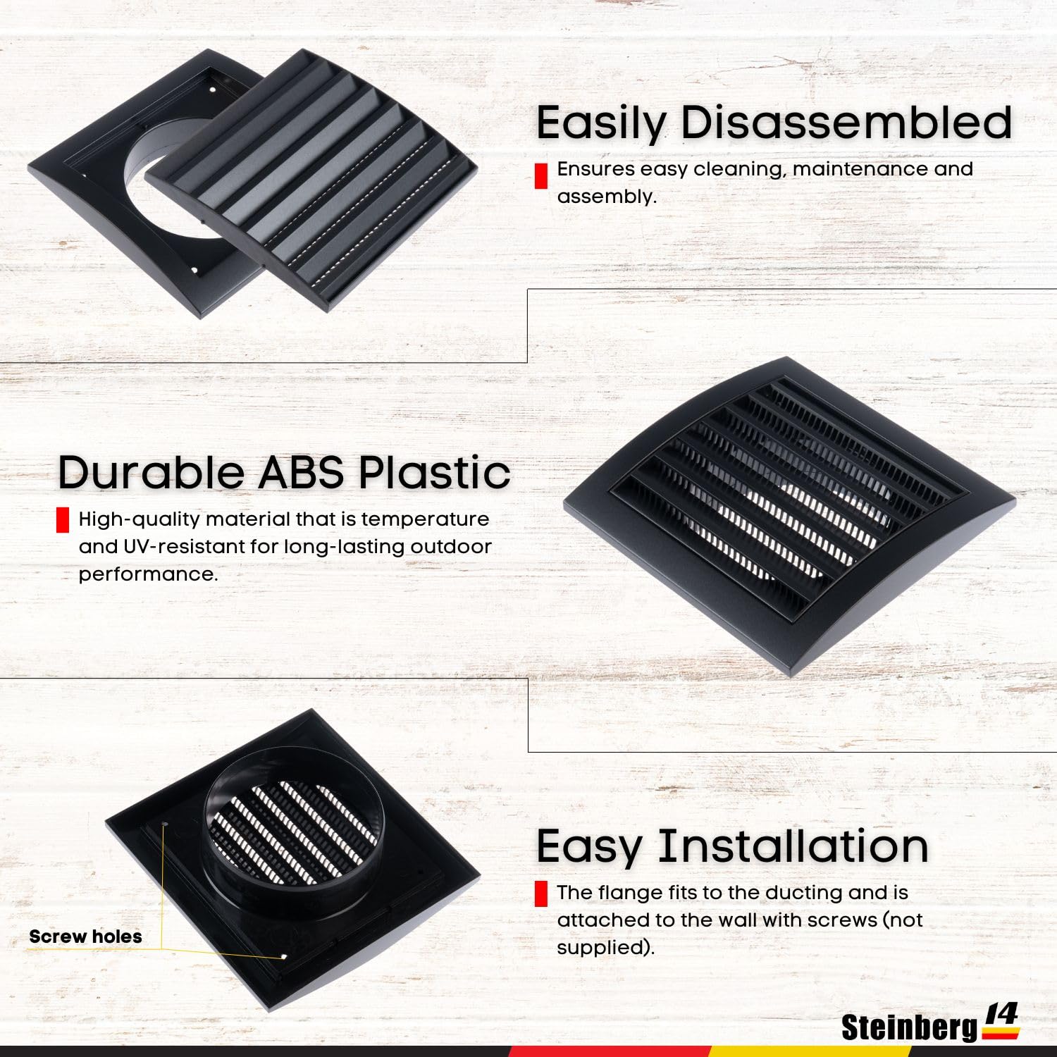 Steinberg14 Dryer Vent Cover 4 inch - Anthracite Ventilation Covers with Built-in Screen - Plastic Vents for Indoor and Outdoor Use - Exhaust Fan Cover for Wall and Ceiling - Supply and Exhaust Grille - Image 6