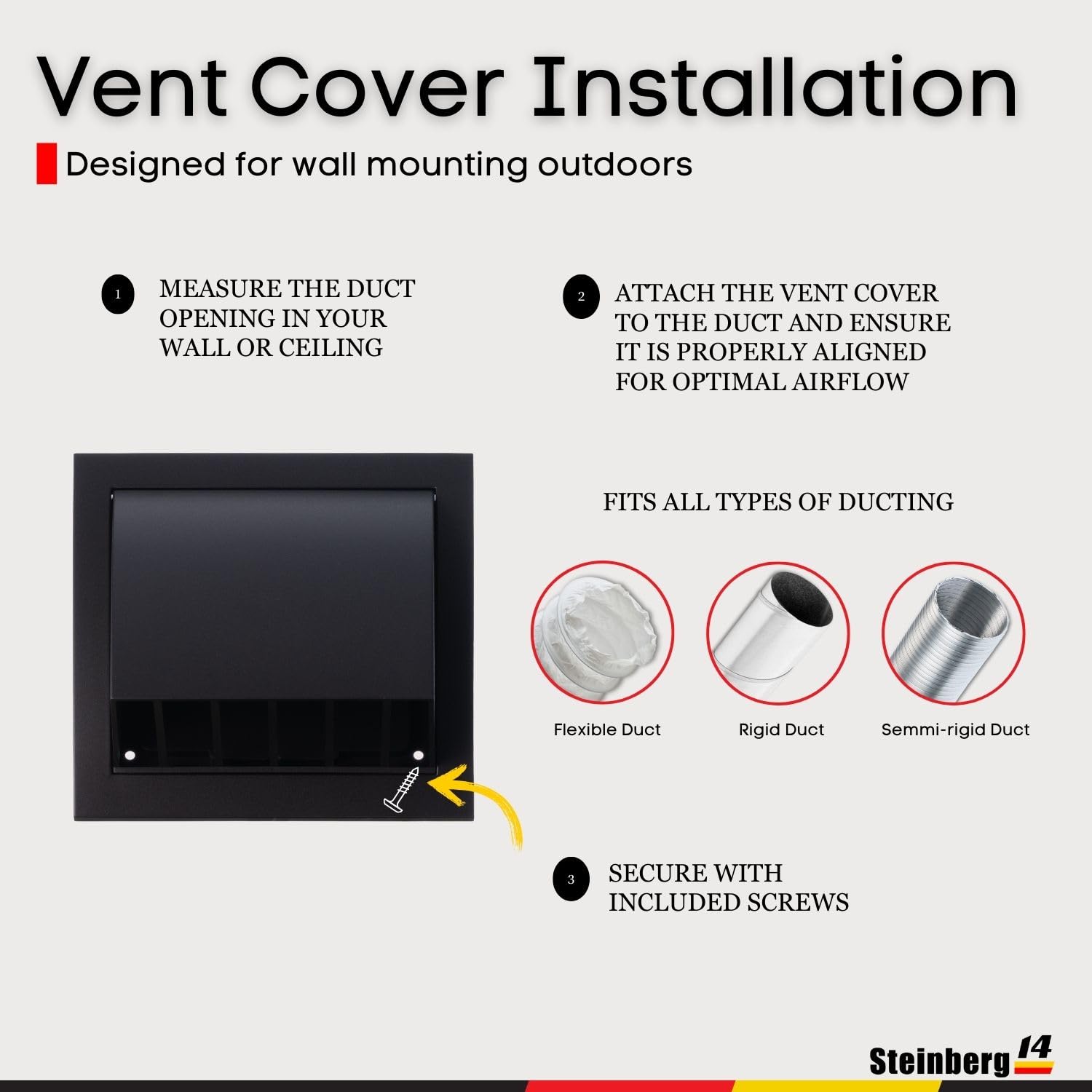 Steinberg14 Dryer Vent Cover Outside 4 inch - ABS Plastic Dryer Wall Vent Grille - Anthracite Rain Cover with Non-Return Flap - Outdoor Exhaust Dryer Vent Covers - Image 4
