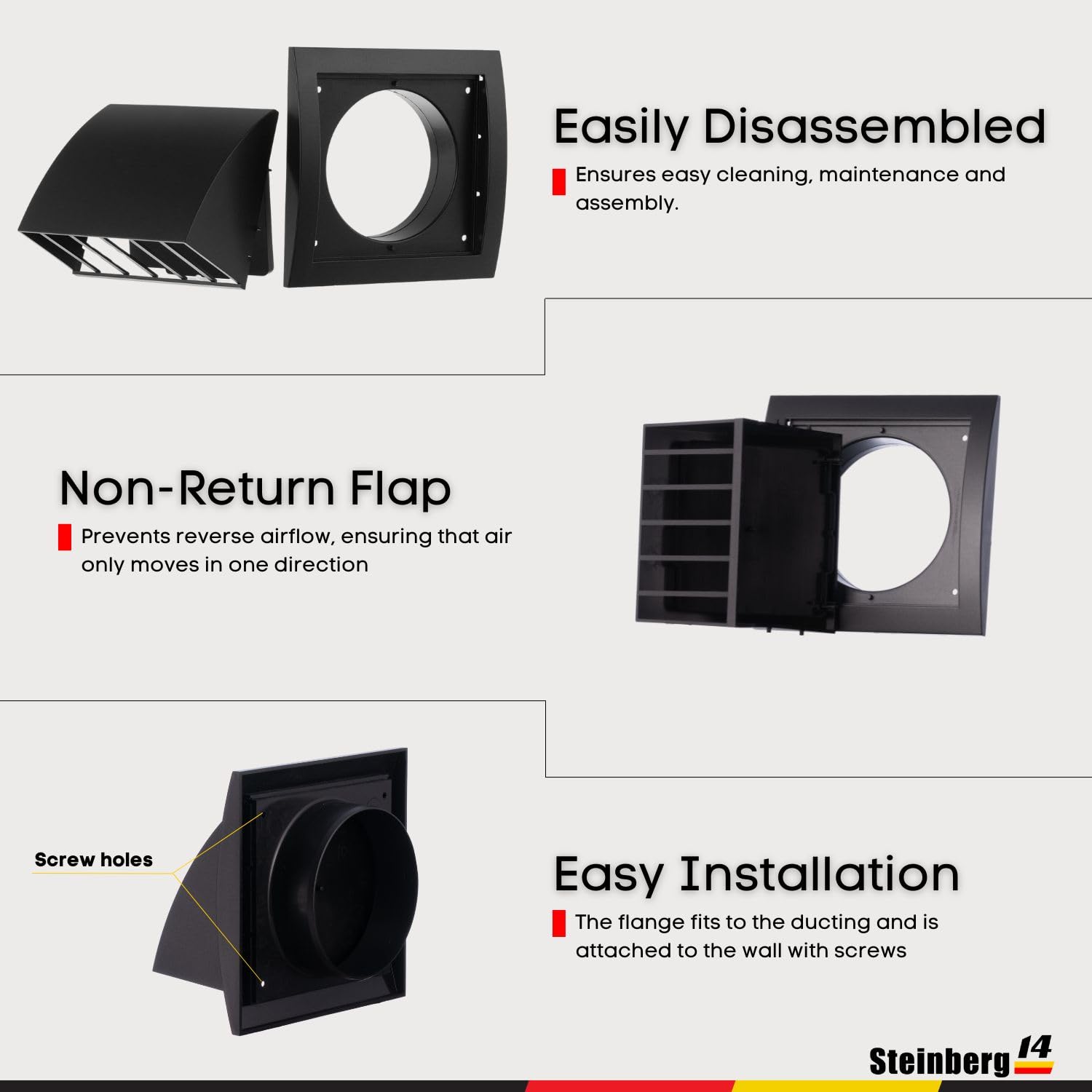 Steinberg14 Dryer Vent Cover Outside 4 inch - ABS Plastic Dryer Wall Vent Grille - Anthracite Rain Cover with Non-Return Flap - Outdoor Exhaust Dryer Vent Covers - Image 6