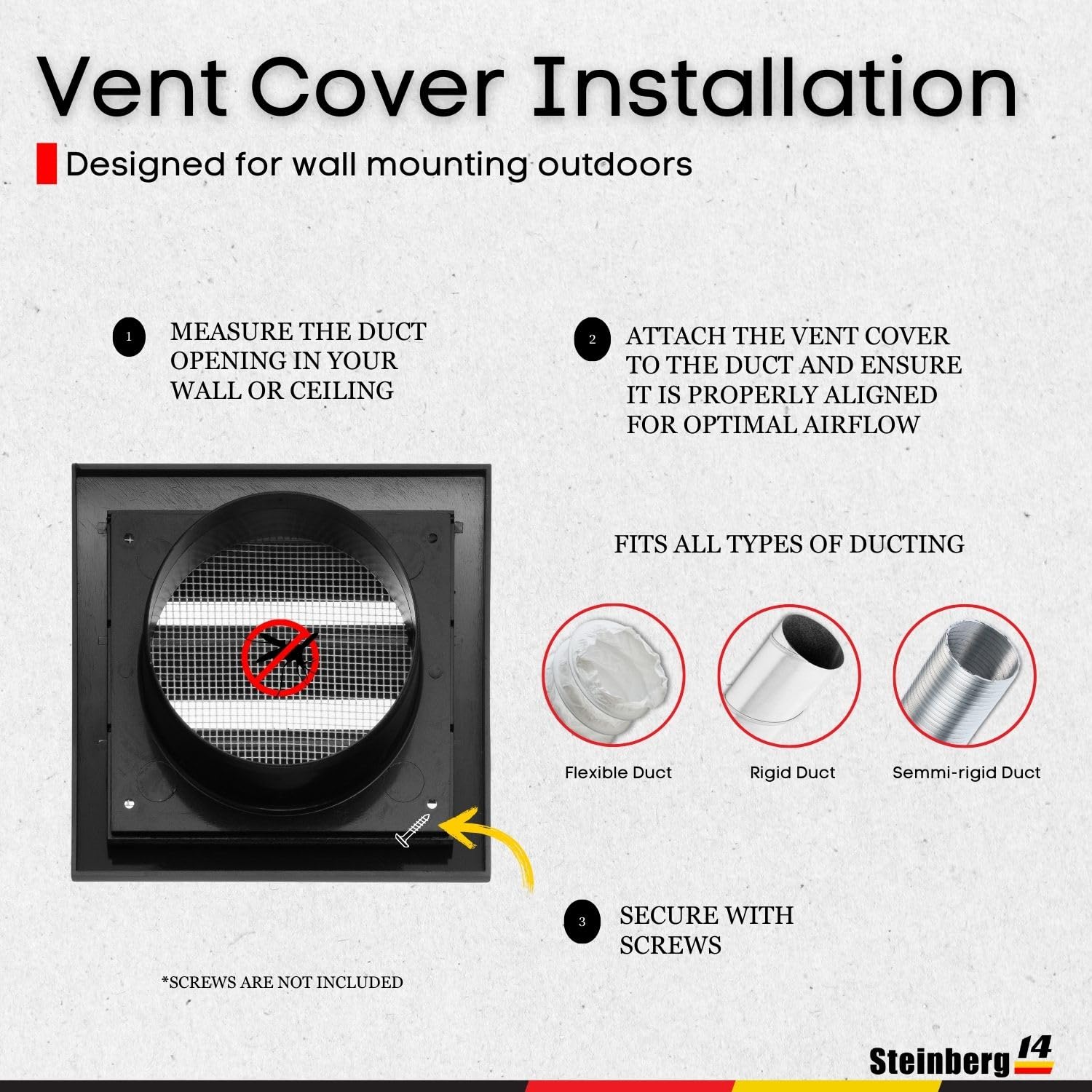 Steinberg14 Dryer Vent Cover Outside 4 inch - Louvered Outdoor Dryer Vent Cover - ABS Plastic Exhaust Ventilation Grille with Shutters and Built-in Screen - Anthracite HVAC Air Vents for Wall - Image 4