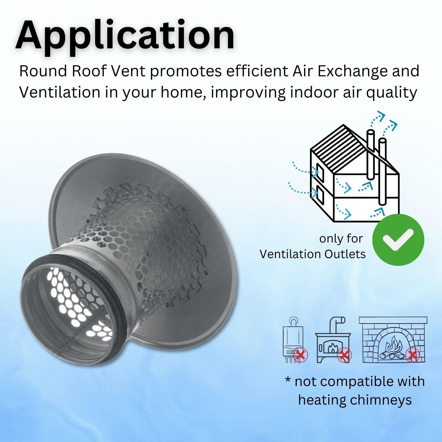 Steinberg14 Metal Roof Cowl 4 inch Exhaust Tube End - Round Roof Vent Cover - Rain Snow Hat - Vent Cowl Cap with Bird Guard - Mesh Protector - Image 3