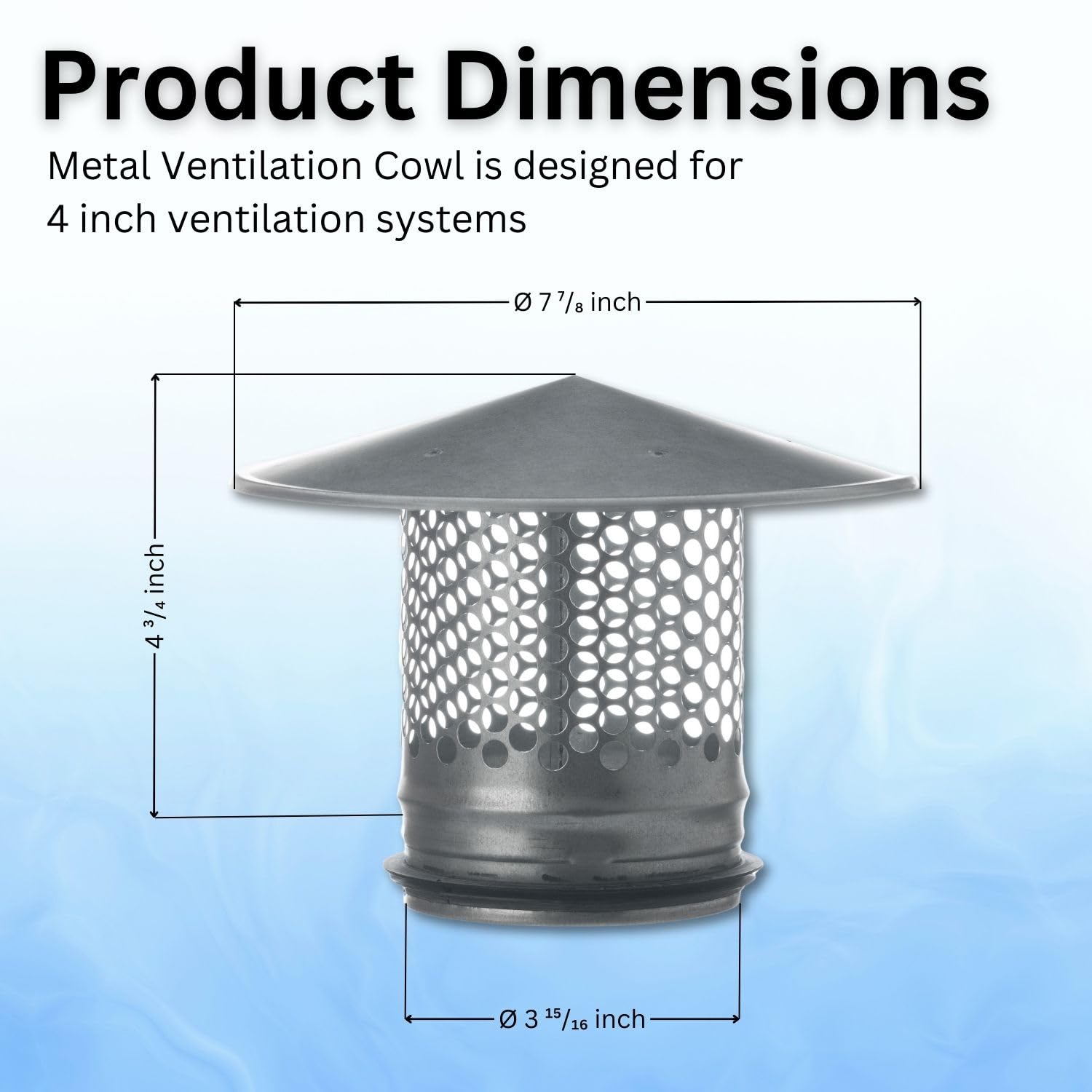 Steinberg14 Metal Roof Cowl 4 inch Exhaust Tube End - Round Roof Vent Cover - Rain Snow Hat - Vent Cowl Cap with Bird Guard - Mesh Protector - Image 5