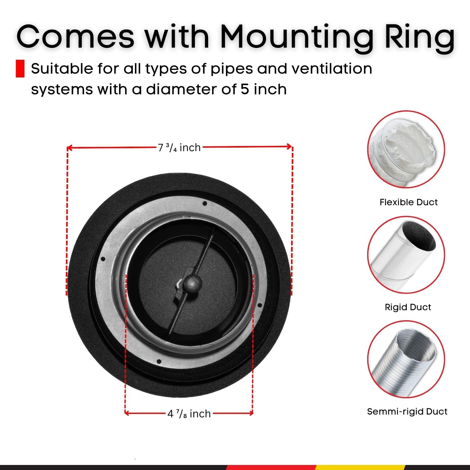 Steinberg14 Round Anthracite Metal Diffuser - Universal Supply Exhaust Air Valve - 5 inch Wall Ceiling Adjustable Vent - Extractor Fan Vent Cover - Ventilation Grille for Bathroom Kitchen - Image 5