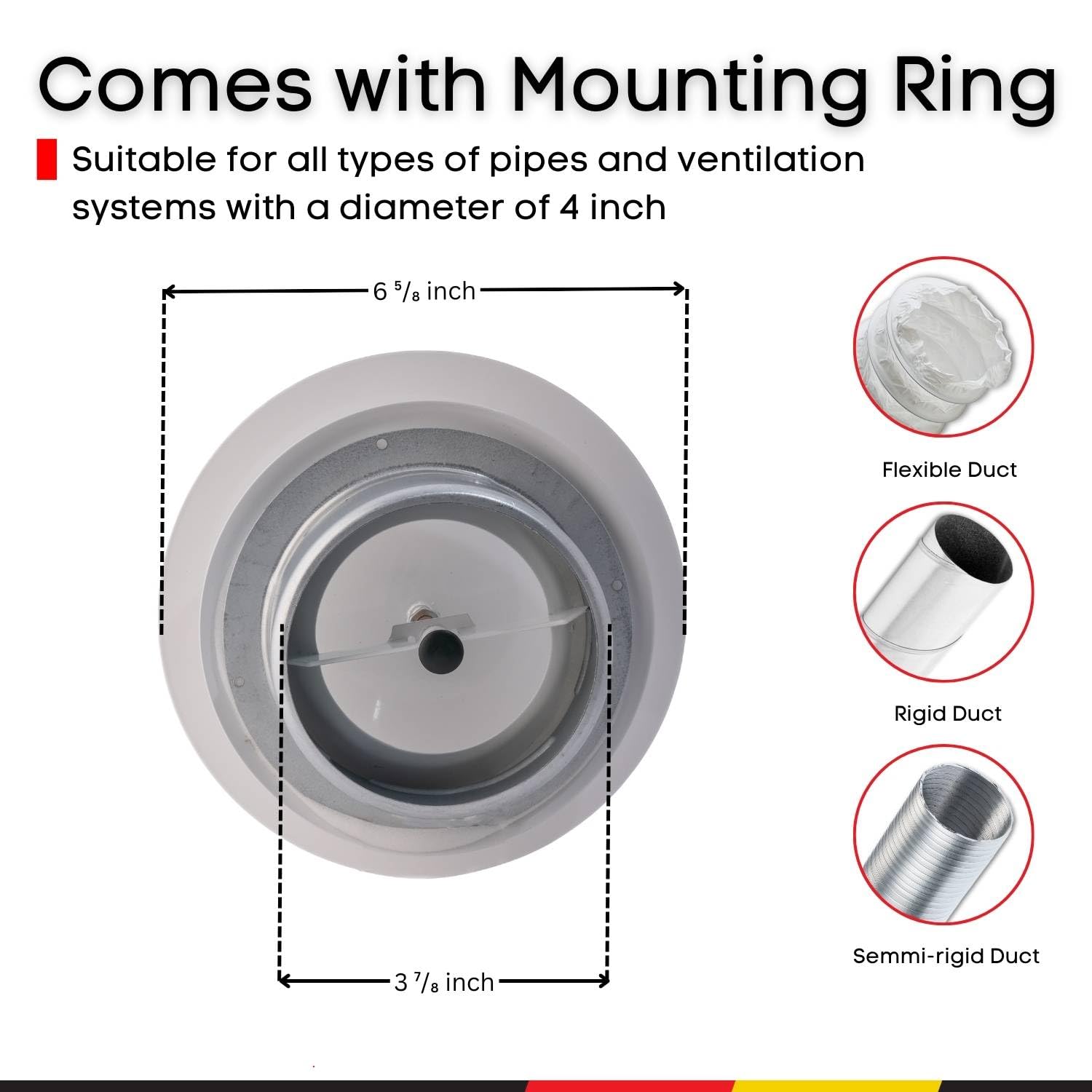 Steinberg14 White Air Vent Diffuser - 4 inch Vent Cover - Metal Adjustable Air Vent Covers - Supply Exhaust Wall Air Valve - Round Ceiling Diffuser - Extractor Fan Vent Cover - Round Soffit Vent - Image 5